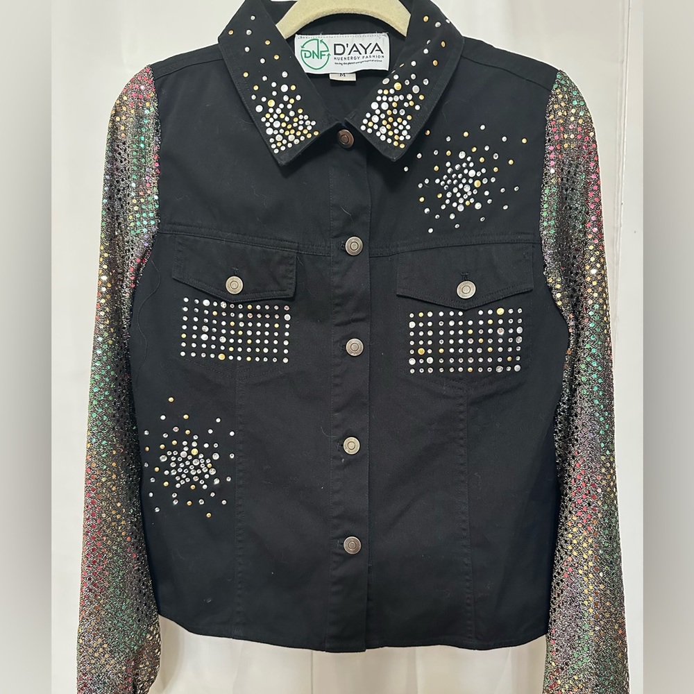 D’Aya Nuenergy - Sequin - Black Bejeweled Denim Top/Jacket- Size M